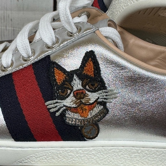 GUCCI ACE Year of the Dog Metallic Silver Women’s Napa Leather Sneakers 7 NiB - Picture 14 of 17